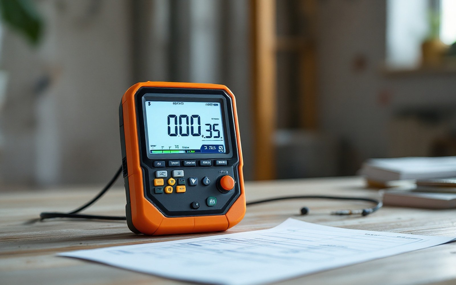 An energy meter and a printed model output side by side on a table